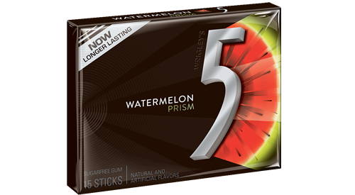 5 Gum Watermelon Prism Sugar Free Gum By Wrigley's Quantity 15 Sticks Per Pack 10 Packs Per Box Sweet Browse at UsaCandyWholesale.Com