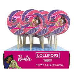 Barbie Swirly Lollipop 3.53 oz Each Lollipop Quantity 24 Pieces Per Box Sweet Browse at UsaCandyWholesale.Com