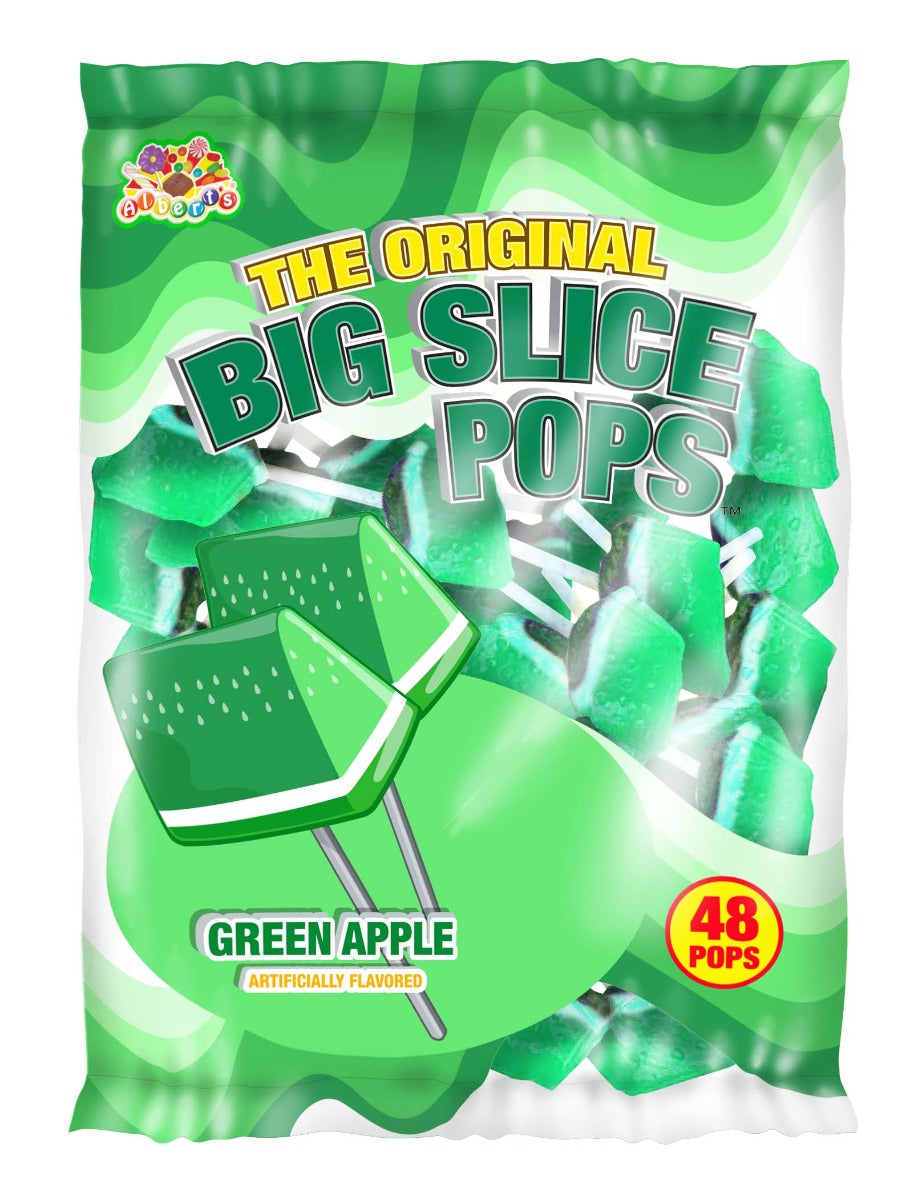 Big Slice Pops by Alberts - Apple Flavor Quantity 48 Pops Per Bag Sweet Browse at UsaCandyWholesale.Com