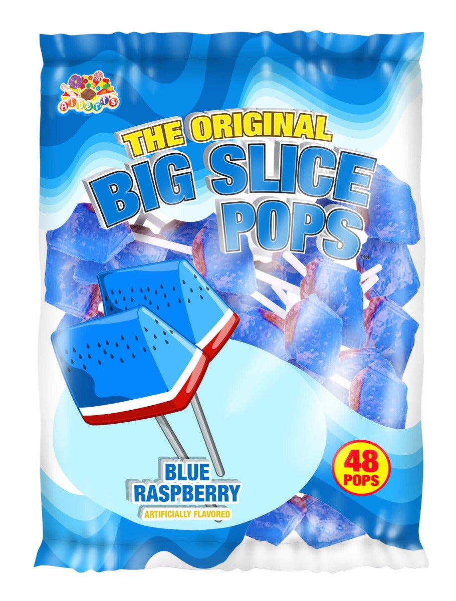 Big Slice Pops by Alberts - Blue Raspberry Flavor Quantity 48 Pops per Bag Sweet Browse at UsaCandyWholesale.Com