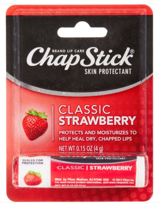 ChapStick Classic Strawberry Lip Balm 0.15 oz Blister Pack Quantity 12 Pieces Per Box Happy Browse at UsaCandyWholesale.Com