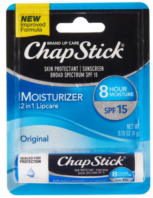 ChapStick Moisturizer Original SPF 15 Lip Balm 0.15 oz Blister Pack Quantity 12 Pieces Per Box Happy Browse at UsaCandyWholesale.Com