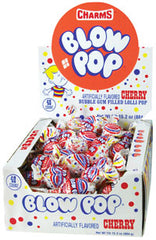 Charms Blow Pops - Cherry Flavor Quantity 48 Pops Per Box Sweet Browse at UsaCandyWholesale.Com