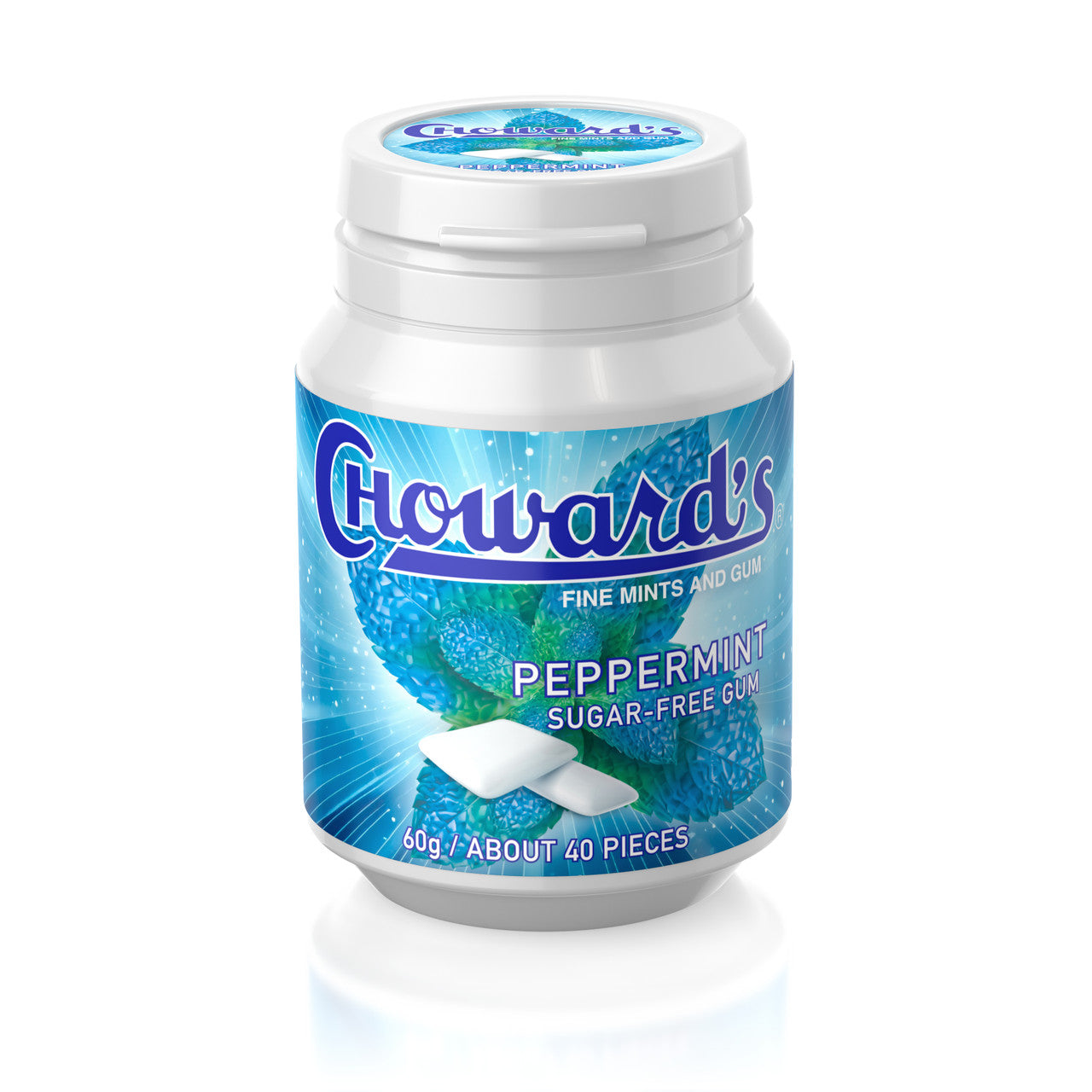 Chowards Peppermint Flavor Sugar Free Gum Quantity 40 Pieces In Each bottle 6 Bottles Per Box Sweet Browse at UsaCandyWholesale.Com
