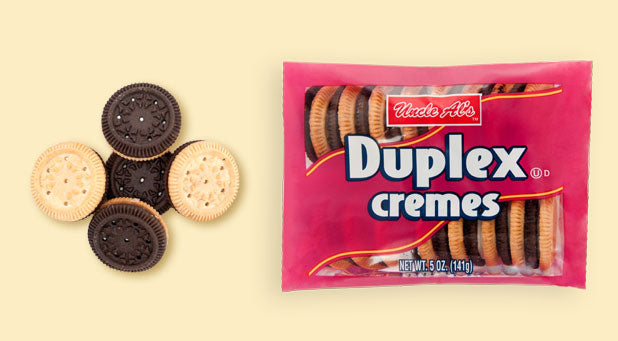 Cookies Creme Sandwich Duplex Flavor 5 oz Each Pack By Uncle Al's Quantity 12 Packs Per Case Sweet Browse at UsaCandyWholesale.Com