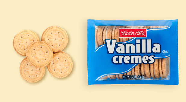 Cookies Creme Sandwich Vanilla Flavor 5 oz Each Pack By Uncle Al's Quantity 15 Packs Per Case Sweet Browse at UsaCandyWholesale.Com