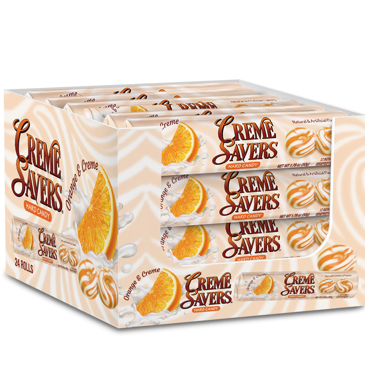 Creme Savers Orange Cream Hard Candy Quantity 24 Rolls Per Box Sweet Browse at UsaCandyWholesale.Com