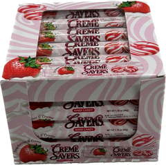 Creme Savers Strawberry Cream Hard Candy Quantity 24 Rolls Per Box Sweet Browse at UsaCandyWholesale.Com