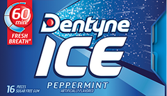 Dentyne Ice Gum Peppermint Flavor Sugar Free Gum Quantity 16 Pieces Per Pack 9 Packs Per Box Sweet Browse at UsaCandyWholesale.Com