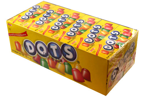 Dots Gumdrops Original Assorted Fruits 2.25 oz Each Pack Quantity 24 Packs Per Box Sweet Browse at UsaCandyWholesale.Com