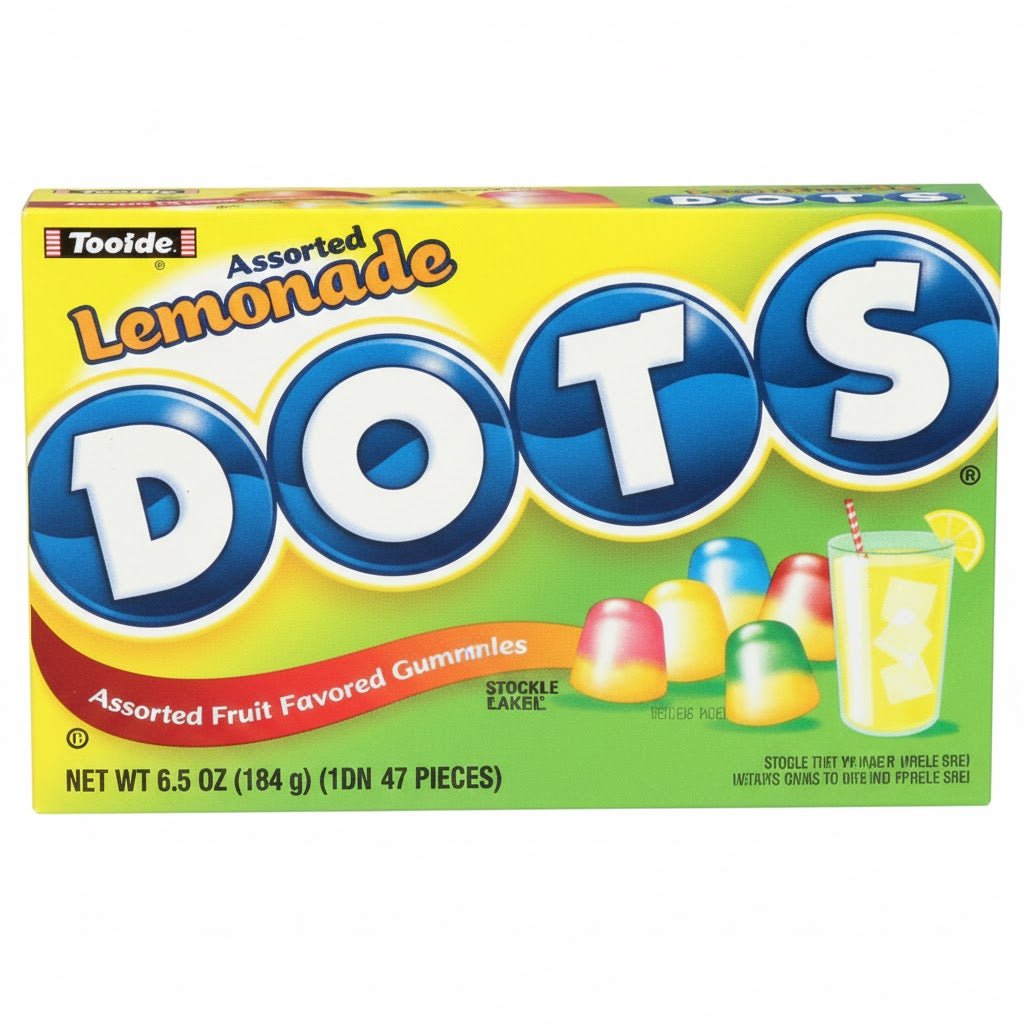 Dots Lemonade Flavors Theater Movie Box 6.5 oz Each Pack Quantity 12 Pieces Per Box Sweet Browse at UsaCandyWholesale.Com