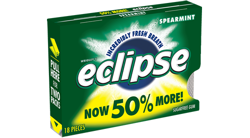 Eclipse Gum Spearmint Flavor Sugar Free Gum Quantity 18 Pieces Per Pack 8 Packs Per Box Sweet Browse at UsaCandyWholesale.Com