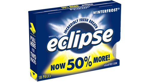 Eclipse Gum Winterfrost Flavor Sugar Free Gum Quantity 18 Pieces Per Pack 8 Packs Per Box Sweet Browse at UsaCandyWholesale.Com