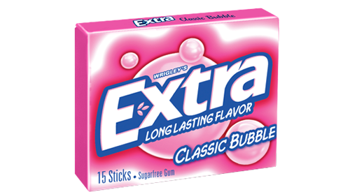 Extra Gum Classic Bubble Original Long Lasting Flavor Sugar Free Gum By Wrigley's Quantity 15 Sticks Per Pack 10 Packs Per Box Sweet Browse at UsaCandyWholesale.Com