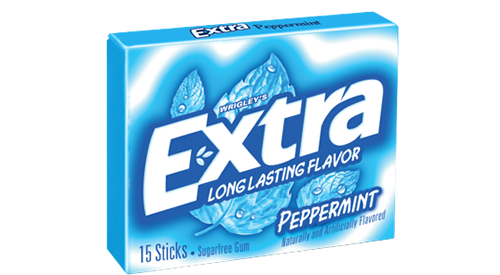 Extra Gum Peppermint Long Lasting Flavor Sugar Free Gum By Wrigley's Quantity 15 Sticks Per Pack 10 Packs Per Box Sweet Browse at UsaCandyWholesale.Com
