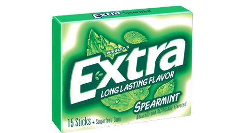Extra Gum Spearmint Long Lasting Flavor Sugar Free Gum By Wrigley's Quantity 15 Sticks Per Pack 10 Packs Per Box Sweet Browse at UsaCandyWholesale.Com