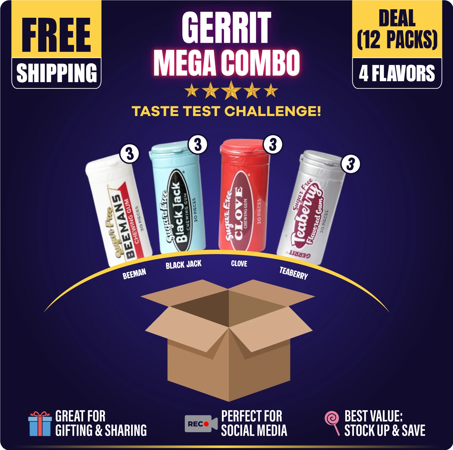 Gerrit Gum Mega Combo 4 Flavors 3 Each 12-Ct at UsaCandyWholesale.Com