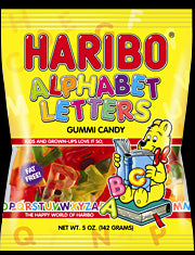 Haribo Alphabet Letter Gummy Candy 5 oz Each Pack Quantity 12 Bags Per Case Sweet Browse at UsaCandyWholesale.Com