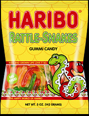 Haribo Rattle Snakes Gummy Candy Each Bag 5 oz Quantity 12 Bags Per Case Sweet Browse at UsaCandyWholesale.Com