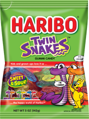 Haribo Twin Snakes Gummy Candy 5 oz Each Bag Quantity 12 Bags Per Case Sweet Browse at UsaCandyWholesale.Com