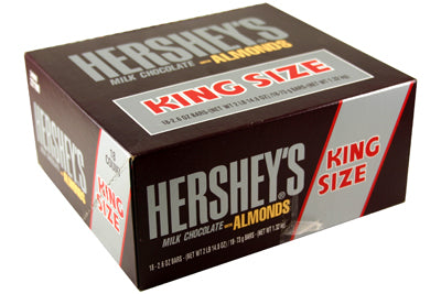 Hershey's Almond Covered with Milk Chocolate Bar King Size Each Bar 2.6 oz Quantity 18 Bars Per Box Sweet Browse at UsaCandyWholesale.Com