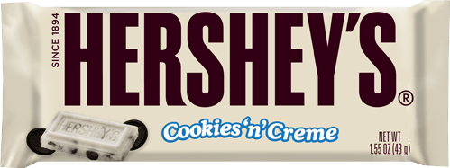 Hershey's Cookies & Crème Covered with White Chocolate 1.55 oz Each Bar Quantity 36 Bars Per Box Sweet Browse at UsaCandyWholesale.Com