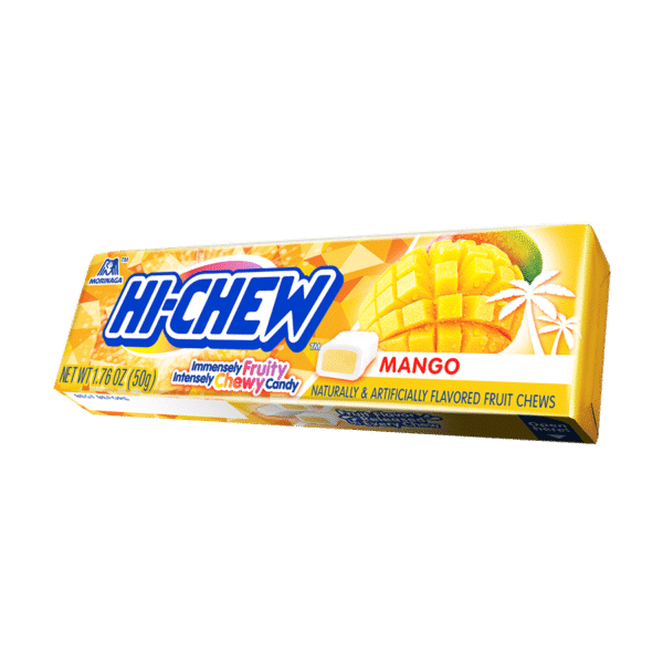 Hi Chew Fruit Chewy Candy Mango Flavor Each Pack 1.76 oz Quantity 15 Packs Per Box Sweet Browse at UsaCandyWholesale.Com