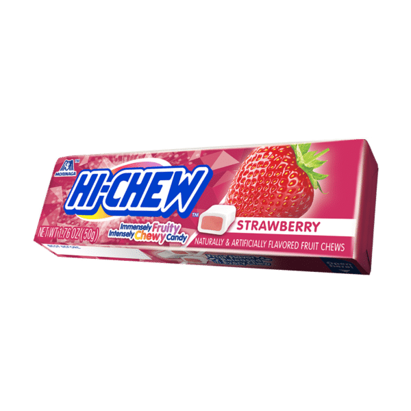 Hi Chew Fruit Chewy Candy Strawberry Flavor Each Pack 1.76 oz Quantity 15 Packs Per Box Sweet Browse at UsaCandyWholesale.Com