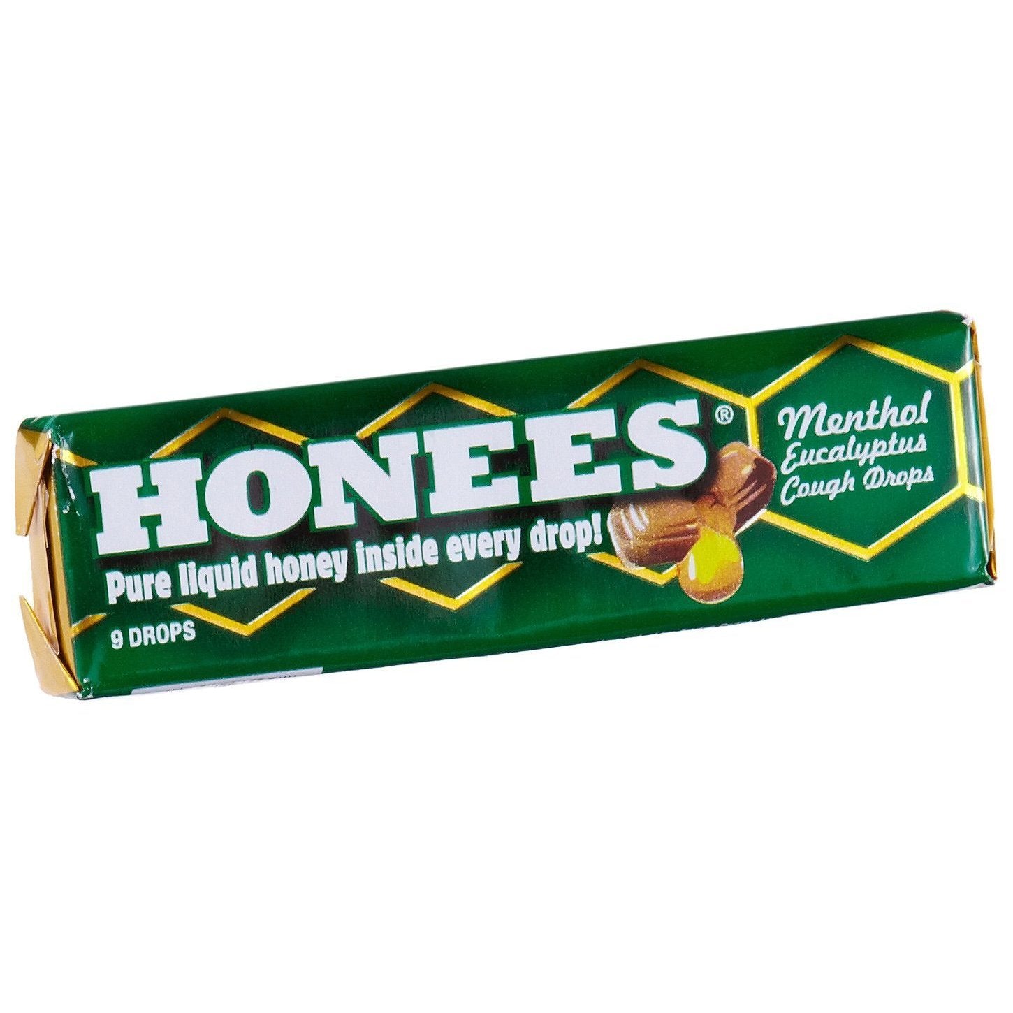 Honees Pure Liquid Honey Inside Every Drop Menthol Eucalyptus Cough Drops 9 Drops Each Pack Quantity 24 Packs Per Box Sweet Browse at UsaCandyWholesale.Com