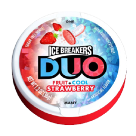 Ice Breakers By Hershey's Duo Fruit + Cool Sugar Free Mints Strawberry Flavor 1.3 oz Each Pack Quantity 8 Units Per Box Sweet Browse at UsaCandyWholesale.Com