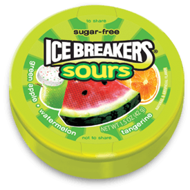 Ice Breakers By Hershey's Sugar Free Mints Sour Original Green Apple Watermelon Tangerine Each Unit 1.5 oz 8 Units Per Box Sweet Browse at UsaCandyWholesale.Com