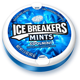 Ice Breakers Mints Coolmint Flavor Sugar Free Mints with Cooling Crystals The Box Bring 8 Packs of 1.5 oz Each Unit 8 Units Per Box Sweet Browse at UsaCandyWholesale.Com