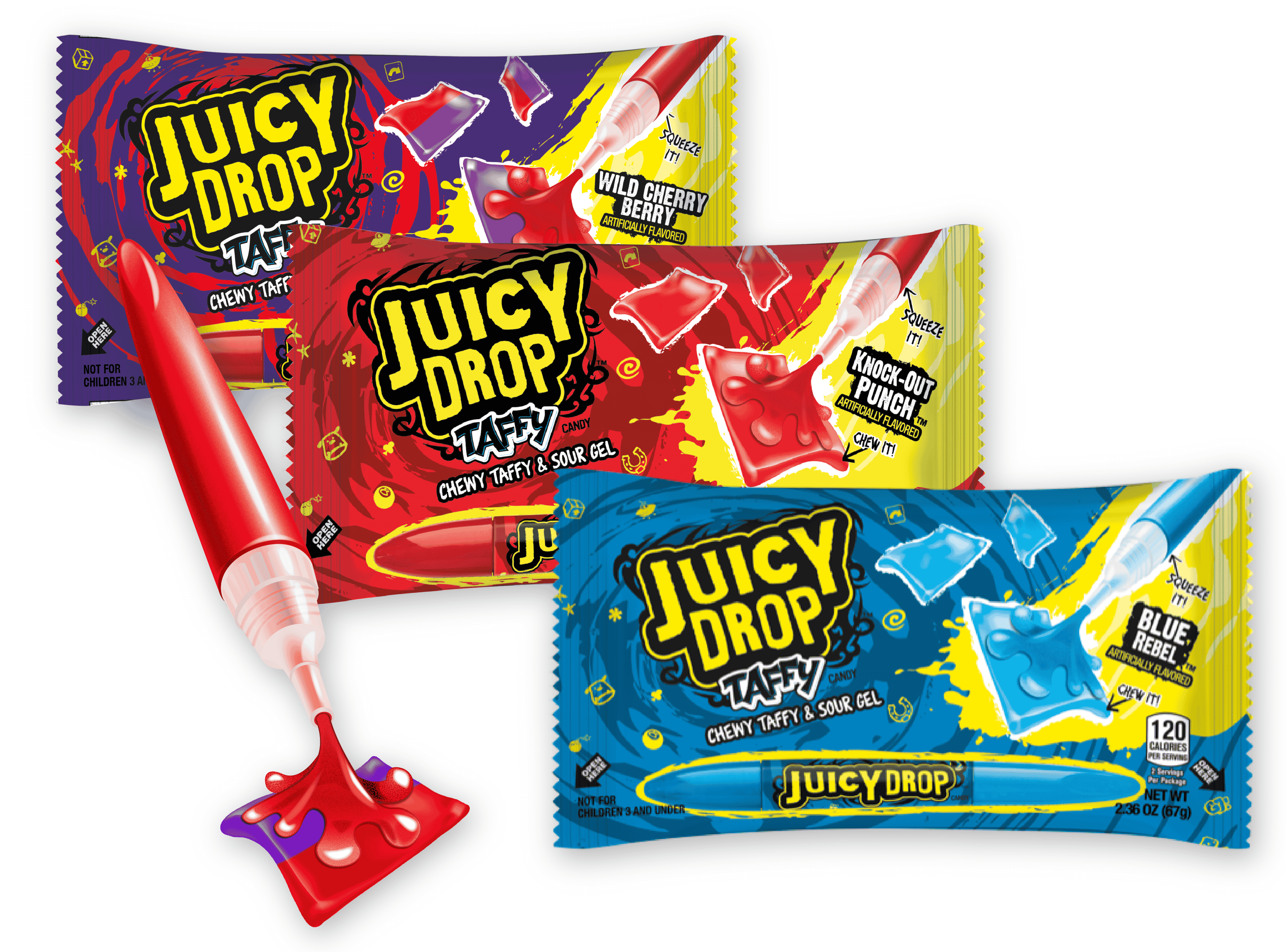 Juicy Drop Taffy 2 Flavors 2.36 oz Each Pack Quantity 16 Packs Per Box Sweet Browse at UsaCandyWholesale.Com
