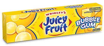 Juicy Fruit Original Bubble Gum By Wrigley's Quantity 5 Pieces Per Pack 18 Packs Per Box Sweet Browse at UsaCandyWholesale.Com