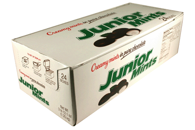Junior Mints Creamy In Pure Chocolate Each Pack 1.84 oz Quantity 24 Packs Per Box Sweet Browse at UsaCandyWholesale.Com