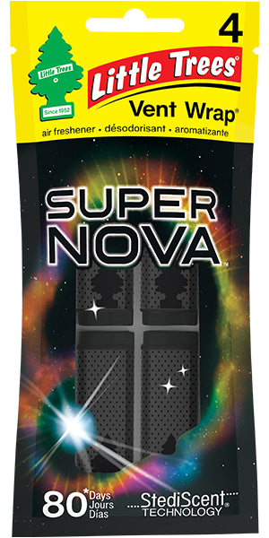 Little Trees Car Vent Wrap Supernova Scent Quantity 4 Pieces Per Pack 4 Packs Per Bag Happy Browse at UsaCandyWholesale.Com