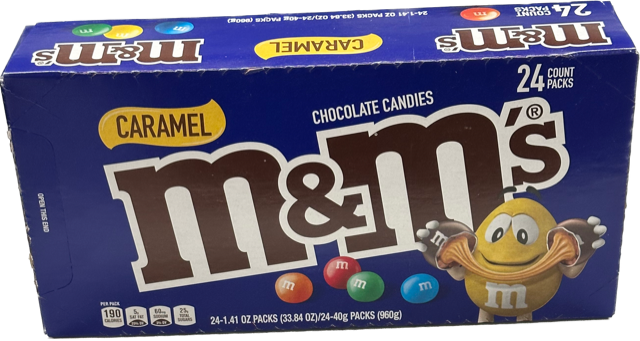 M&M's Caramel 1.41 oz Each Pack Quantity 24 Packs Per Box Sweet Browse at UsaCandyWholesale.Com