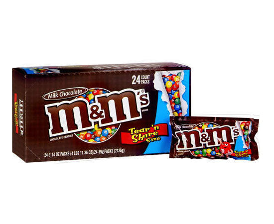 M&Ms Milk Chocolate King Size Each Pack 3.14 oz Quantity 24 Packs Per Box Sweet Browse at UsaCandyWholesale.Com