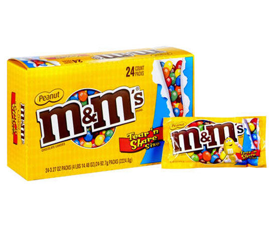 M&Ms Peanuts Covered with Milk Chocolate King Size Each Pack 3.27 oz Quantity 24 Packs Per Box Sweet Browse at UsaCandyWholesale.Com