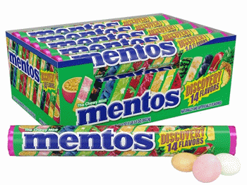 Mentos Mints Chewy Discovery Flavor Each Roll 1.32 oz Quantity 14 Pieces Per Roll 15 Rolls Per Box Sweet Browse at UsaCandyWholesale.Com
