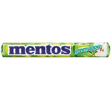 Mentos Mints Chewy Green Apple Flavor Each Roll 1.32 oz Each Roll Quantity 15 Rolls Per Box Sweet Browse at UsaCandyWholesale.Com