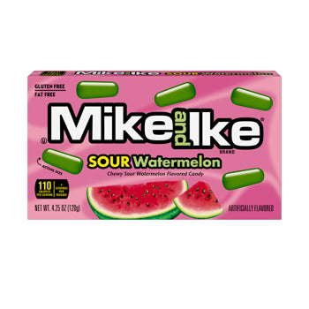 Mike and Ike Sour Watermelon Theater Movie Box Each Pack 4.25 oz Quantity 12 Box Per Case Happy Browse at UsaCandyWholesale.Com
