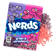 Nerds Candy By Wonka Strawberry Grape Flavors 1.65 oz Each Pack Quantity 36 Packs Per Box Sweet Browse at UsaCandyWholesale.Com