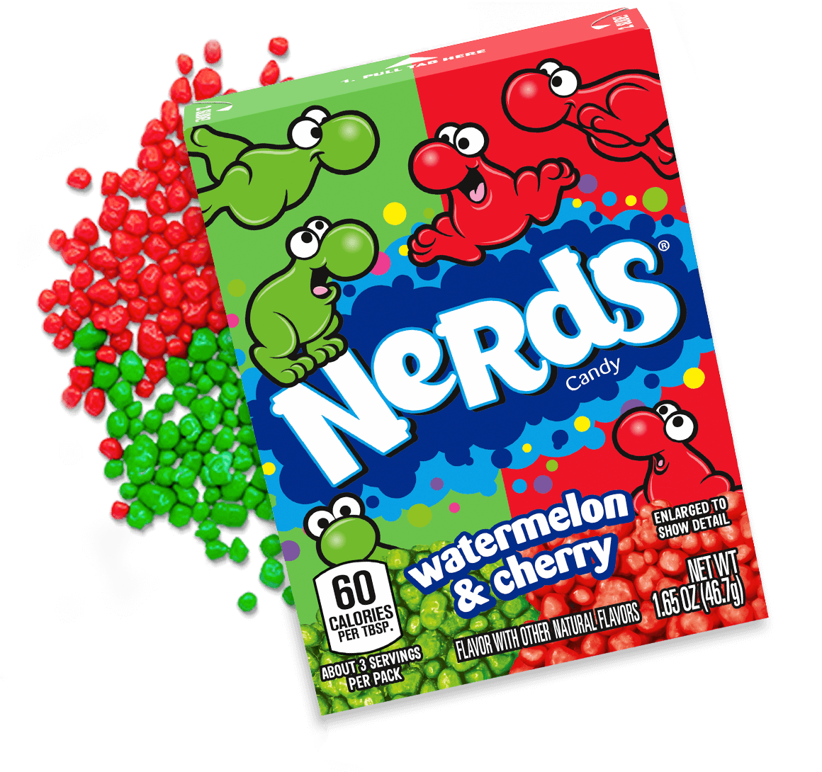 Nerds Candy By Wonka Watermelon Wild Cherry Flavors 1.65 oz Each Pack Quantity 36 Packs Per Box Sweet Browse at UsaCandyWholesale.Com