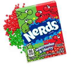 Nerds Candy By Wonka Watermelon Wild Cherry Flavors 1.65 oz Each Pack Quantity 36 Packs Per Box Sweet Browse at UsaCandyWholesale.Com