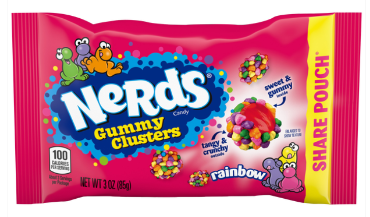 Nerds Gummy Candy Clusters Rainbow 3 oz Each Pack Quantity 12 Packs Per Box Sweet Browse at UsaCandyWholesale.Com