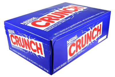 Nestle Crunch Comes With Creamy Milk Chocolate with Crisped Rice Each Bar 1.55 oz Quantity 36 Bars Per Box Sweet Browse at UsaCandyWholesale.Com