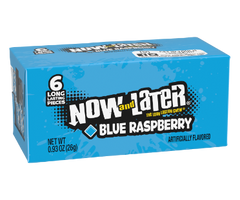 Now and Later Candy Blue Raspberry Flavor 0.93 oz Each Pack Quantity 6 Pieces Per Pack 24 Packs Per Box Sweet Browse at UsaCandyWholesale.Com