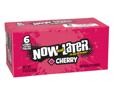 Now and Later Candy Cherry Flavor 0.93 oz Each Pack Quantity 24 Packs Per Box Sweet Browse at UsaCandyWholesale.Com