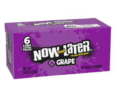 Now and Later Candy Grape Flavor 0.93 oz Each Pack Quantity 24 Packs Per Box Sweet Browse at UsaCandyWholesale.Com